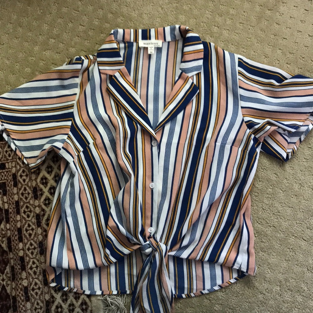 Monteau Striped Collared Blouse